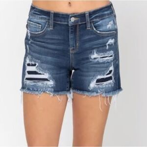 Judy Blue Distressed Denim Jean Stretchy Shorts Sz L